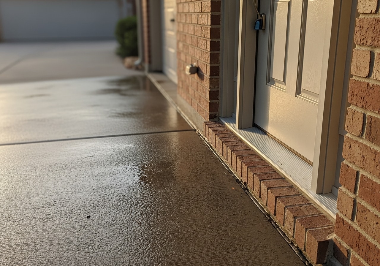 Clean driveway and new entry door with weatherstripping on Highland Park home