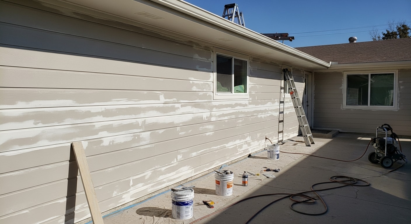 Exterior painting on a Lakewood, Texas home showing freshly painted siding and trim.