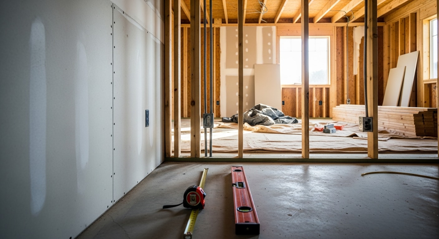 A remodeled interior room in a Lakewood, Texas home showing updated flooring, fresh drywall, and recessed lighting installed by a general contractor.